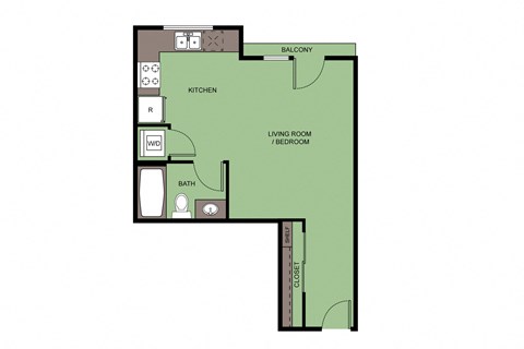 Floor plan for studio, 1 bath, 482 sqft