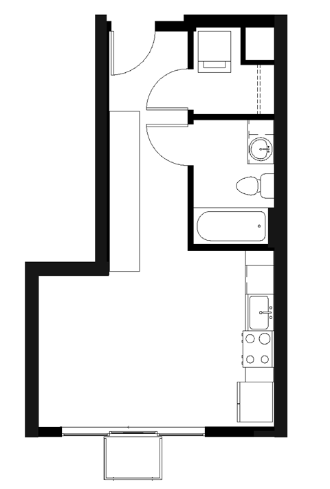 Floor plan for studio, 1 bath, 415 sqft