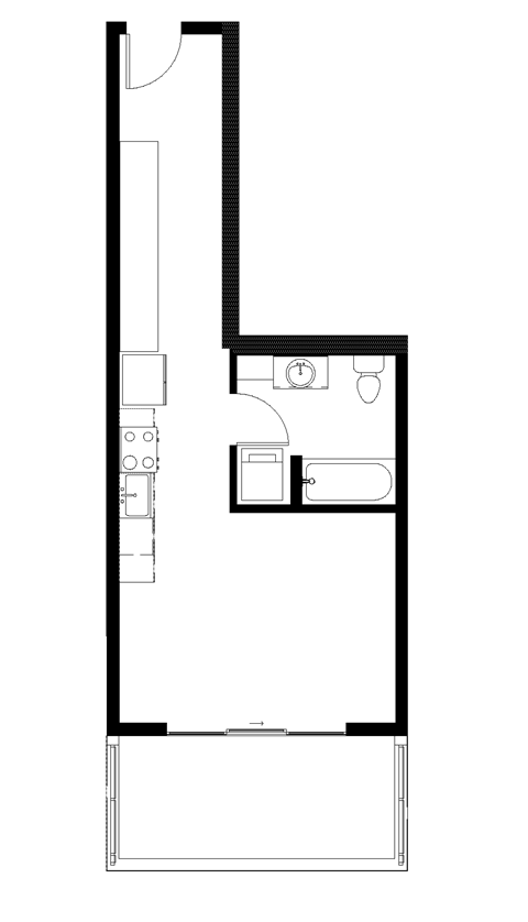 Floor plan for studio, 1 bath, 475 sqft