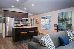 Mountlake Terrace apartment for rent - a living room with a kitchen and a couch