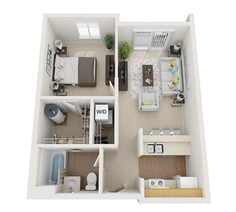 Floor plan for 1 bed, 1 bath, 579 sqft