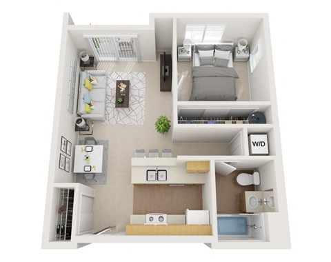 Floor plan for 1 bed, 1 bath, 606 sqft