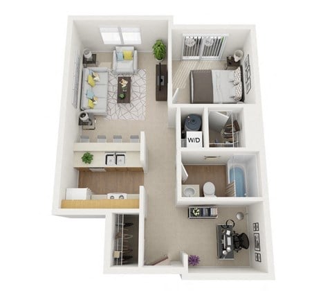 Floor plan for 1 bed, 1 bath, 697 sqft