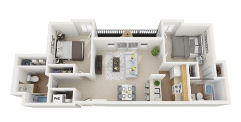 Floor plan for 2 beds, 2 baths, 854 sqft