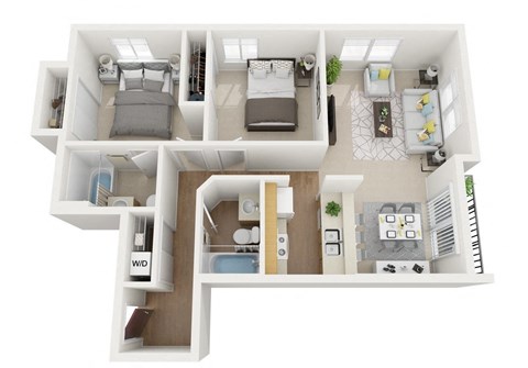 Floor plan for 2 beds, 2 baths, 924 sqft