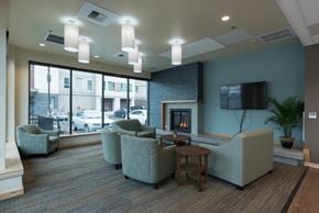 Kirkland apartment for rent - A living room with a fireplace and a flat screen TV.