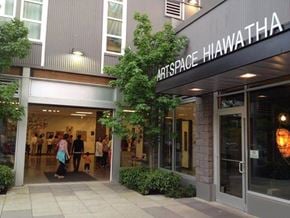 Seattle apartment for rent - The Artspace Hiawatha building has a glass entrance.