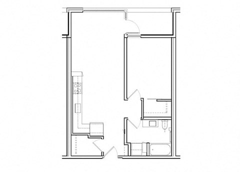 Floor plan for 1 bed, 1 bath, 736 sqft