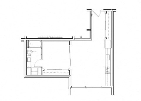 Floor plan for 1 bed, 1 bath, 626 sqft