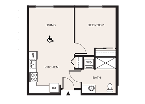 Floor plan for 1 bed, 1 bath, 546 sqft