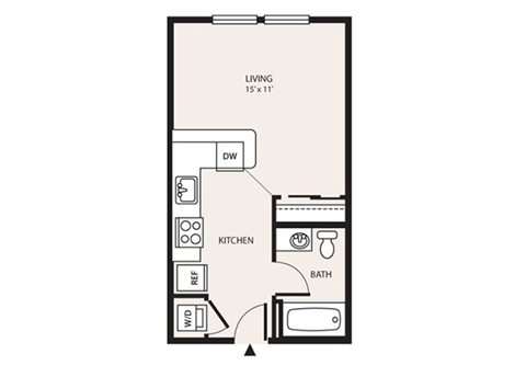 Floor plan for studio, 1 bath, 416 sqft