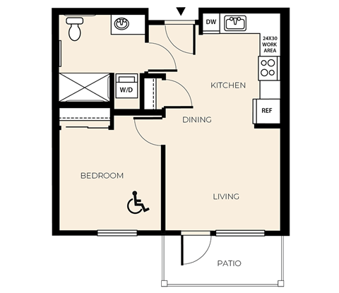Floor plan for 1 bed, 1 bath, 547 sqft