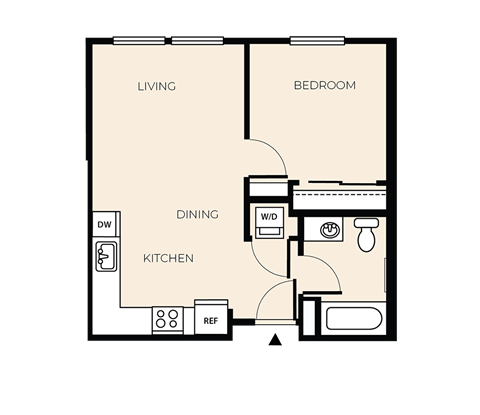 Floor plan for 1 bed, 1 bath, 548 sqft