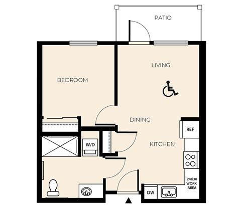 Floor plan for 1 bed, 1 bath, 547 sqft