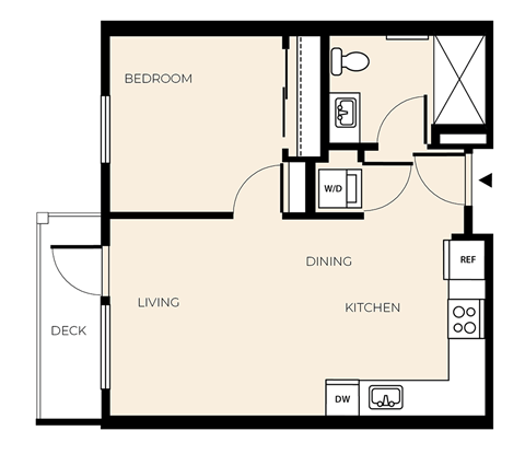 Floor plan for 1 bed, 1 bath, 548 sqft