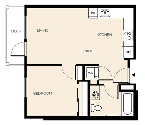 Floor plan for 1 bed, 1 bath, 549 sqft