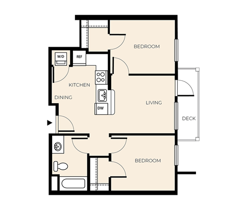 Floor plan for 2 beds, 1 bath, 718 sqft