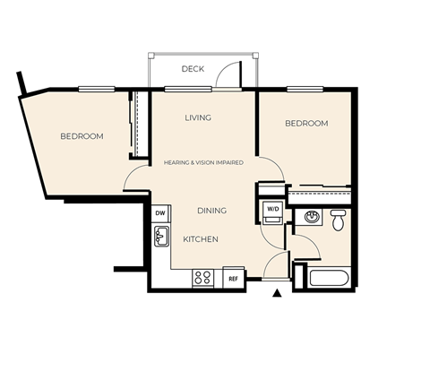 Floor plan for 2 beds, 1 bath, 718 sqft