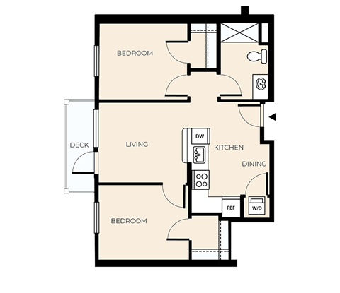 Floor plan for 2 beds, 1 bath, 718 sqft