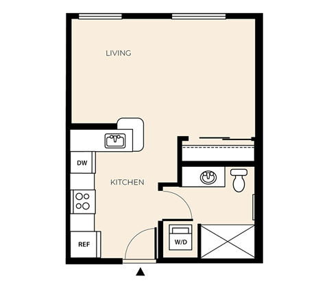 Floor plan for studio, 1 bath, 427 sqft