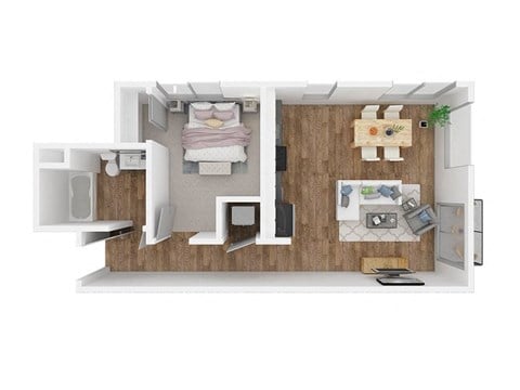 Floor plan for 1 bed, 1 bath, 645 sqft