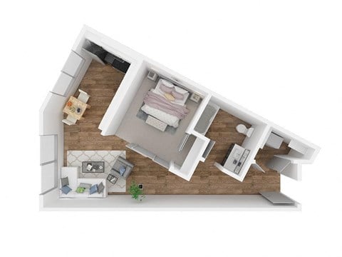 Floor plan for 1 bed, 1 bath, 600 sqft