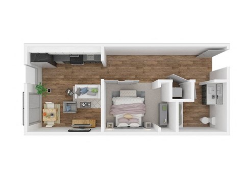 Floor plan for 1 bed, 1 bath, 530 sqft