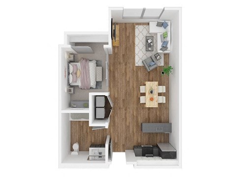 Floor plan for 1 bed, 1 bath, 646 sqft
