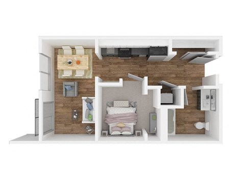 Floor plan for 1 bed, 1 bath, 525 sqft