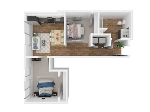 Floor plan for 2 beds, 1 bath, 731 sqft