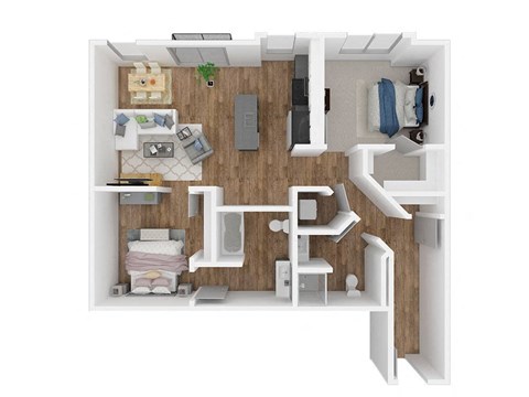 Floor plan for 2 beds, 2 baths, 1034 sqft