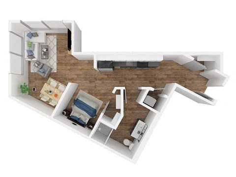 Floor plan for 1 bed, 1 bath, 579 sqft