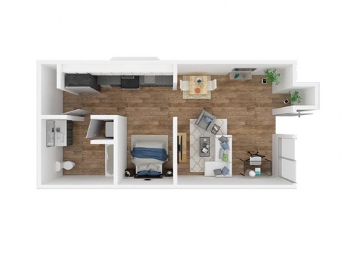 Floor plan for 1 bed, 1 bath, 559 sqft