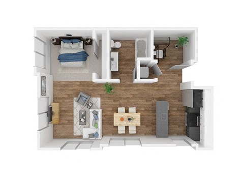 Floor plan for 1 bed, 1 bath, 735 sqft