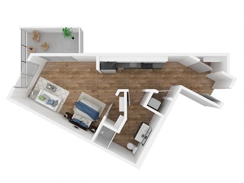 Floor plan for studio, 1 bath, 490 sqft