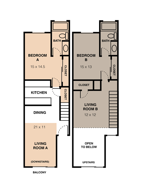 Floor plan for 1 bed, 1 bath, 760 sqft