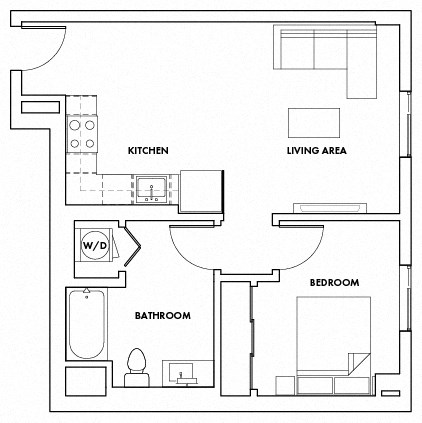 Floor plan for 1 bed, 1 bath, 707 sqft