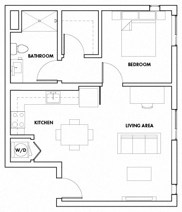 Floor plan for 1 bed, 1 bath, 737 sqft