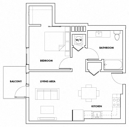 Floor plan for 1 bed, 1 bath, 779 sqft