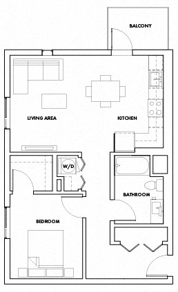 Floor plan for 1 bed, 1 bath, 826 sqft