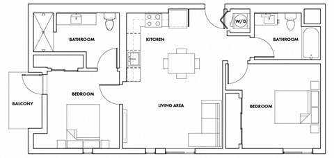 Floor plan for 2 beds, 2 baths, 1013 sqft