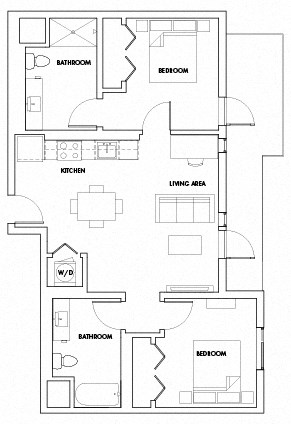 Floor plan for 2 beds, 2 baths, 1049 sqft