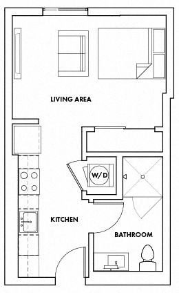 Floor plan for studio, 1 bath, 432 sqft