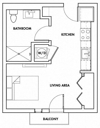 Floor plan for studio, 1 bath, 448 sqft