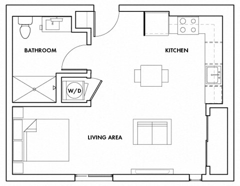 Floor plan for studio, 1 bath, 547 sqft