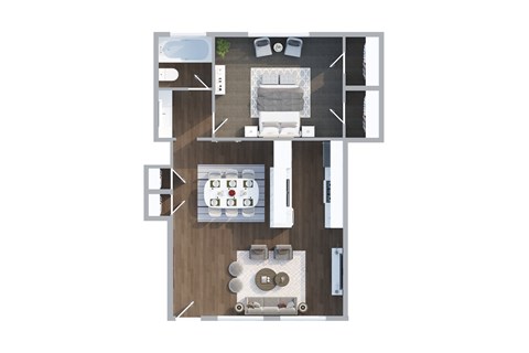 Floor plan for 1 bed, 1 bath, 700 sqft