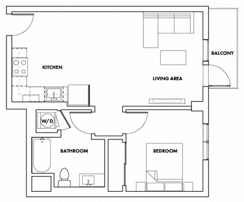 Floor plan for 1 bed, 1 bath, 707 sqft