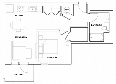 Floor plan for 1 bed, 1 bath, 763 sqft