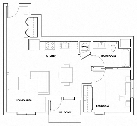 Floor plan for 1 bed, 1 bath, 793 sqft