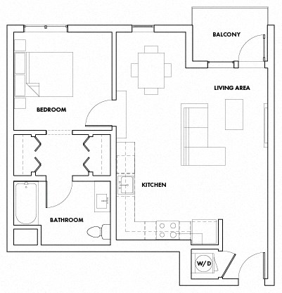 Floor plan for 1 bed, 1 bath, 804 sqft